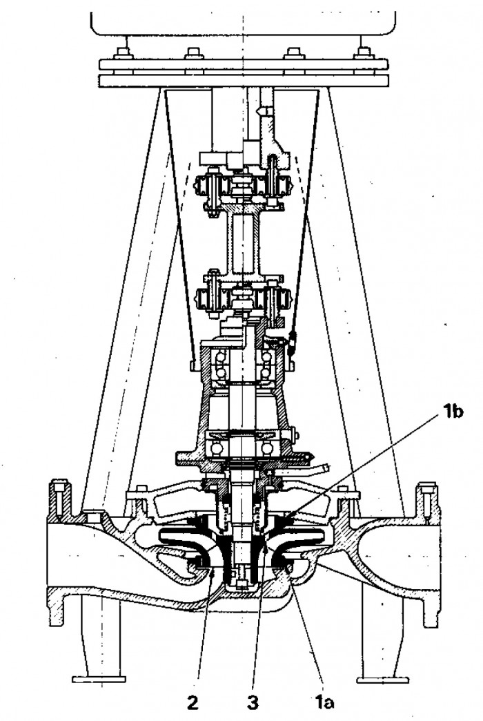Vertikal pump med egen lagring och motorn i separat stativ.